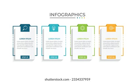 Thin line process business infographic with square template. Vector illustration. Process timeline with 4 options, steps or sections.