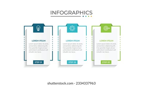 La infografía del negocio de procesos de línea delgada con plantilla cuadrada. Ilustración vectorial. Procesar la línea de tiempo con 3 opciones, pasos o secciones.