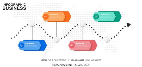 Thin line process business infographic with square template. Vector illustration. Process timeline with 4 options, steps or sections.
