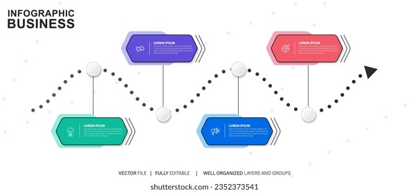 La infografía del negocio de procesos de línea delgada con plantilla cuadrada. Ilustración vectorial. Procesar la línea de tiempo con 4 opciones, pasos o secciones.
