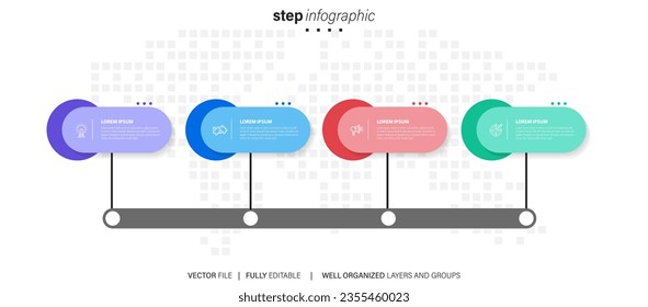 Thin line process business infographic with square template. Vector illustration. Process timeline with 4 options, steps or sections.
