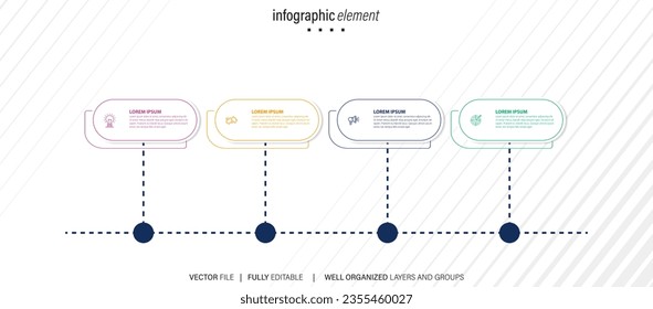Thin line process business infographic with square template. Vector illustration. Process timeline with 4 options, steps or sections.
