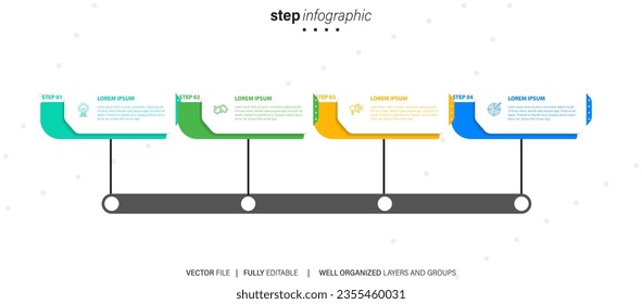 Thin line process business infographic with square template. Vector illustration. Process timeline with 4 options, steps or sections.
