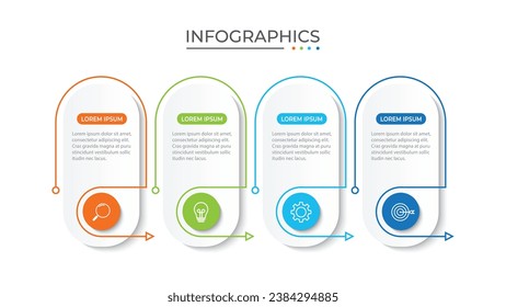 Thin line process business infographic with square template. Vector illustration. Process timeline with 4 options, steps or sections.