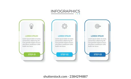 La infografía del negocio de procesos de línea delgada con plantilla cuadrada. Ilustración vectorial. Procesar la línea de tiempo con 3 opciones.