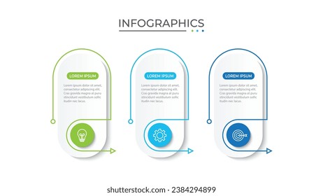 La infografía del negocio de procesos de línea delgada con plantilla cuadrada. Ilustración vectorial. Procesar la línea de tiempo con 3 opciones, pasos o secciones.