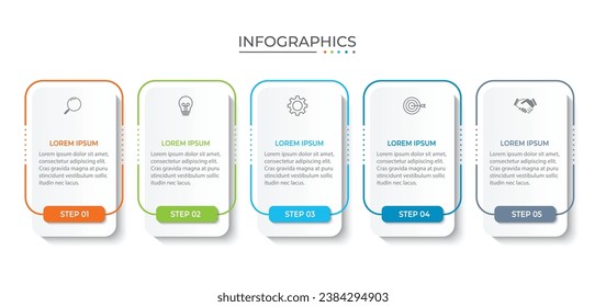 La infografía del negocio de procesos de línea delgada con plantilla cuadrada. Ilustración vectorial. Planeación de procesos con 5 opciones