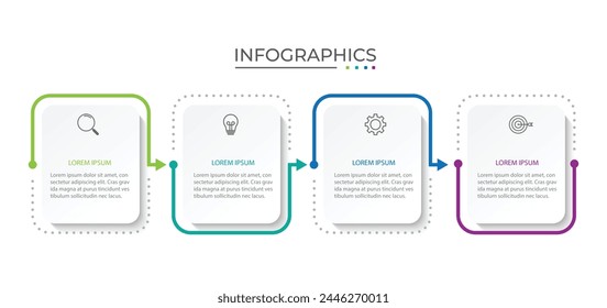 Thin line process business infographic with square template. Vector illustration. Process timeline with 4 options