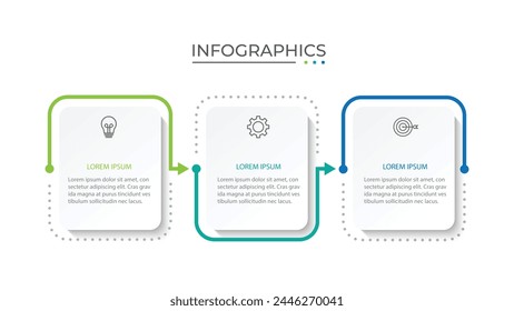 Thin line process business infographic with square template. Vector illustration. Process timeline with 3 options
