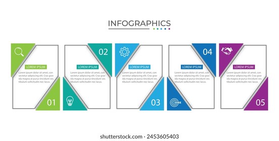 Infografía de negocios de proceso de línea delgada con Plantilla cuadrada. Ilustración vectorial. Procesar línea de tiempo con 5 opciones.