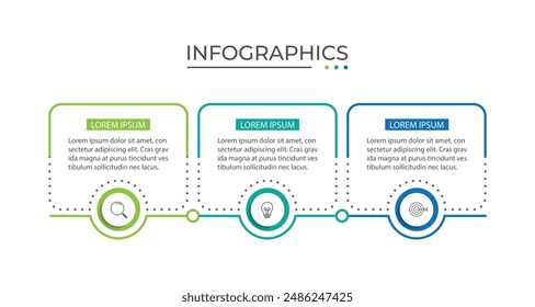 Thin line process business infographic with square template. Vector illustration. Process timeline with 3 options