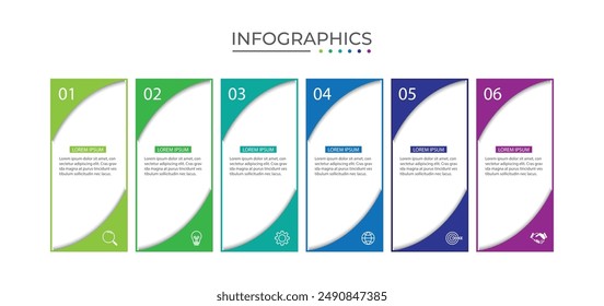 Thin Line Process Business-Infografik mit quadratischer Vorlage. Vektorillustration. Prozesszeitplan mit 6 Optionen