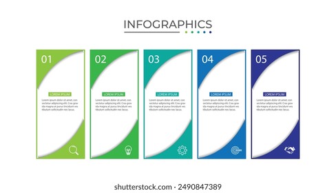 Thin line process business infographic with square template. Vector illustration. Process timeline with 5 options