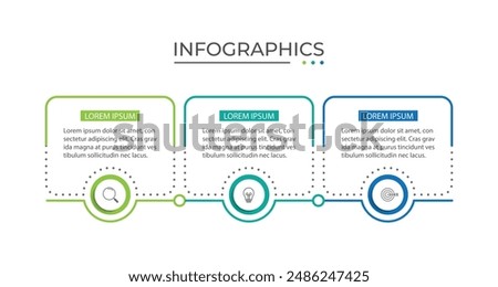 Thin line process business infographic with square template. Vector illustration. Process timeline with 3 options