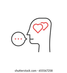 thin line profile of lover head. concept of confession in love or outline badge for online dating site. linear flat style trend modern logotype graphic art design isolated on white background
