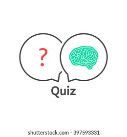 thin line quiz icon with brain. concept of quizz time, mind, discovery, knowledge token, interrogation, success. flat style trend modern logotype design vector illustration on white background