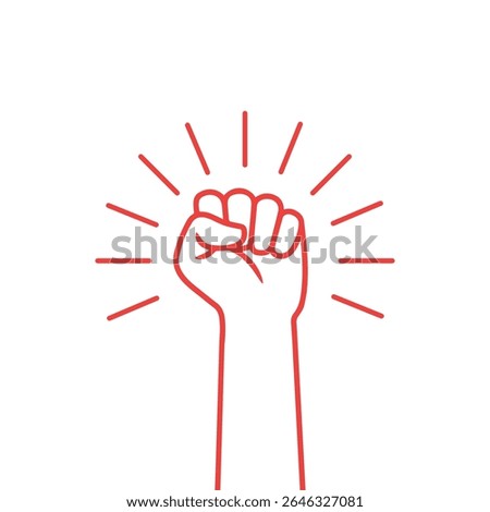 Thin line red hand up icon. soviet, radical, patriotic, solidarity, rebellion, propaganda, military concept. isolated on white background. modern flat style logotype design vector illustration
