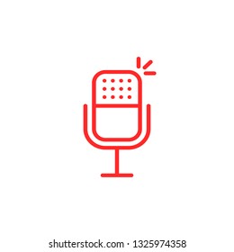 thin line red microphone for podcast. concept of entertainment or communication. flat stroke style trend modern lineart old mic logotype graphic art design isolated on white background