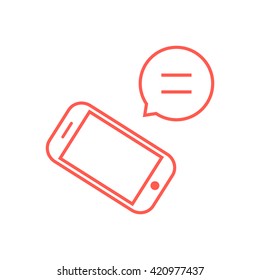 thin line red telephone with speech bubble. concept of using gadget, sms, ui, e-commerce, send mail, contact, display. flat style trend modern logotype design vector illustration on white background