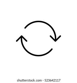 thin line refresh, recycle icon on white background