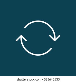 thin line refresh, recycle icon on blue background