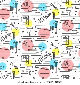 Thin line repair tools icons trendy seamless vector pattern