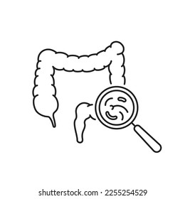 thin line research or studying intestinal tract icon. outline graphic web element trend modern microbiota logotype isolated on white. concept of human internal organ design for easy digestion of food