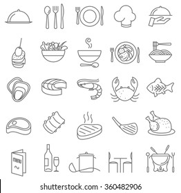 Thin line restaurant menu vector icon set