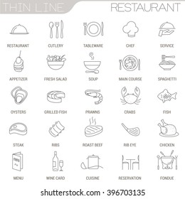Thin line restaurant vector interface icon set.
