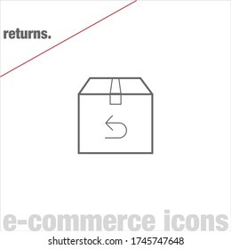 Thin line returned box vector on white background. Minimalist e-commerce icons. Simple web symbols. Editable stroke. Eps 10.