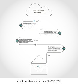 Thin line road timeline infographic design template. The way from mail to cloud
