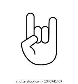 thin line rock and roll hand sign on white background