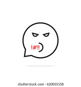 thin line rude emoji speech bubble logo. concept of dispute chatting in online messanger with swearing and virtual friend. stroke linear trend modern black simple logotype graphic art design on white