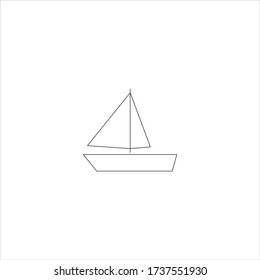 Thin line sailing ship vector on white background. Minimalist summer icons. Vacation symbols. Small boat goes with wind.