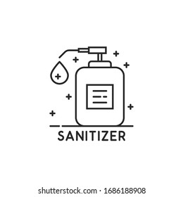 thin line sanitizer icon for hygiene. concept of flu and disease protection and disinfectant for healthcare. lineart trend modern simple stroke logotype graphic art design isolated on white background