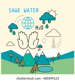 Thin line sawe water modern illustration concept.Human hands holding.Flat vector template design for web and mobile application.