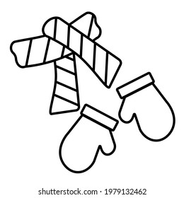 Thin line scarf with mittens vector icon on a white background. Fully editable and royalty-free.