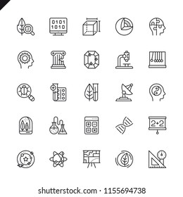Thin line science, scientific activityelements icons set for website and mobile site and apps. Outline icons design. 48x48 Pixel Perfect. Linear pictogram pack. Vector illustration.