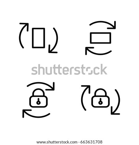 thin line screen rotation lock icons on white background