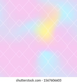 Thin line seamless pattern on rose pink background. Iridescent gradient mesh. Ar deco geometric ornament. Trendy modern pattern square tile. Soft color print for modern decor. Unicorn style wallpaper