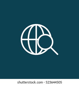 thin line searching, magnifier icon on blue background