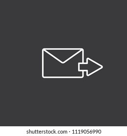 thin line send mail, letter with arrow icon on dark background