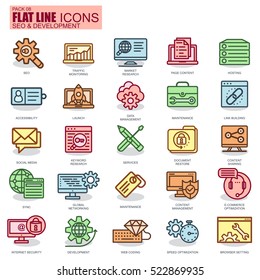 Thin line seo and development icons set for website and mobile site and apps. Pixel Perfect. New style simple linear icon with flat shadow.