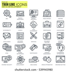 Thin line seo and development icons set for website and mobile site and apps. Pixel Perfect. Editable Stroke. Simple linear pictogram pack. Vector illustration.