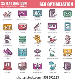 Thin line seo optimization and development icons set for website and mobile site and apps. Pixel Perfect. Editable Stroke. Simple linear pictogram pack. Vector illustration.