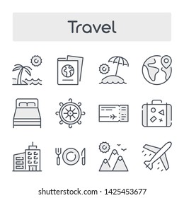 Thin Line Set with Gray Shades of Travel and Tourism related vector icons.