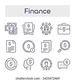 Thin Line Set with Gray Shades of Business and Finance related vector icons.