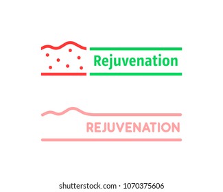 thin line set of rejuvenation logo. concept of make the skin younger like before and after and wrinkle smoothing. flat linear trend modern label graphic diagram design illustration isolated on white