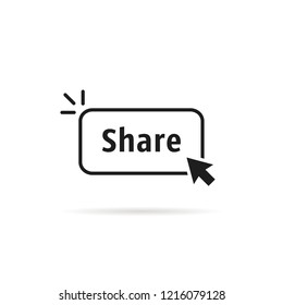 thin line share button with black cursor. simple flat logotype graphic linear design element isolated on white. concept of show viral or interesting content to friends or other users and repost now