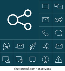 thin line share icon on blue background, communication set